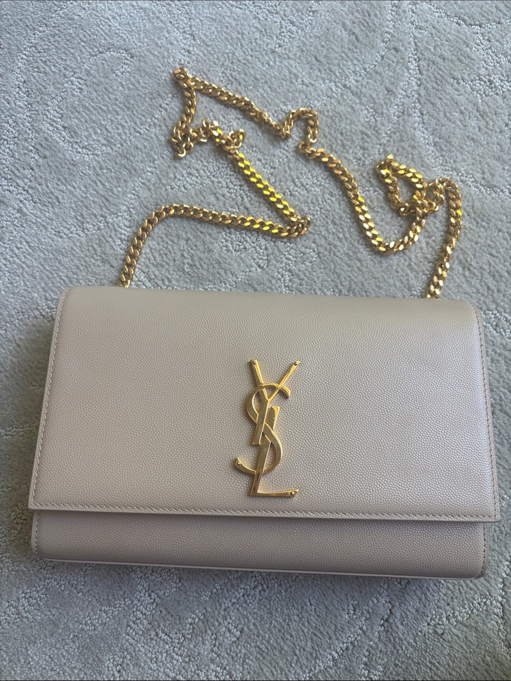 Saint Laurent Medium Kate Bag in Dark Beige Grained Leather